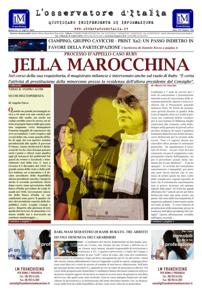L'osservatore d'Italia edizione del 13 Luglio 2014